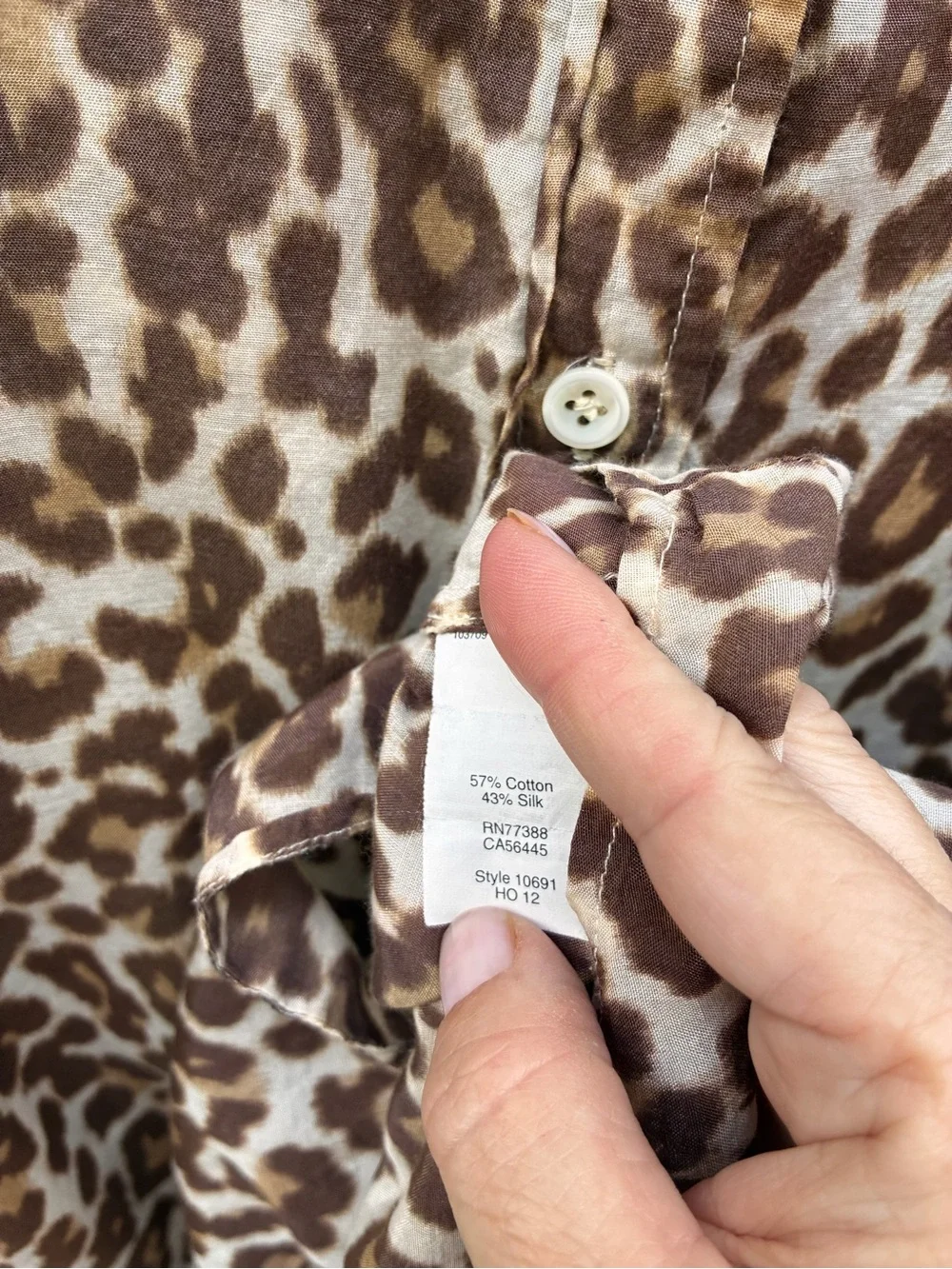J. Crew size 4 silk blend Leopard Print Button-Down Shirt Brown & Cream
